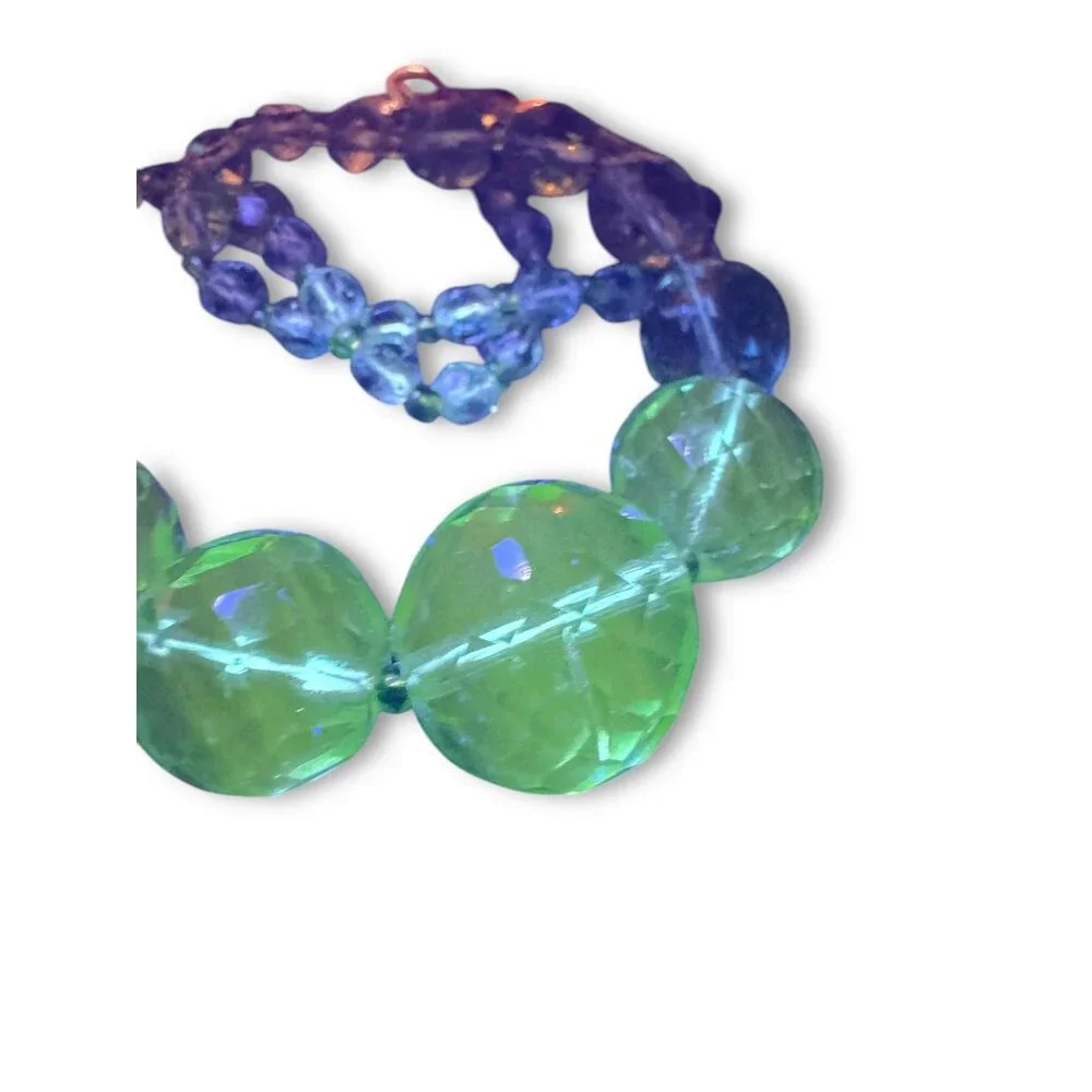 Antique Art Deco Green Faceted Crystal Bead Necklace Czechoslovakia 15.25" - Picture 4 of 7